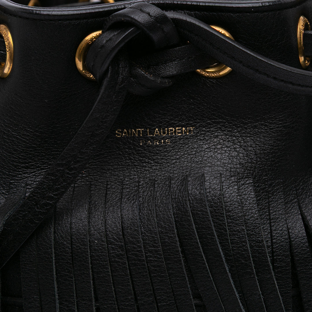 Small Calfskin Emmanuelle Fringe Bucket Bag Black - Gaby Paris