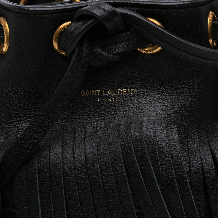 Small Calfskin Emmanuelle Fringe Bucket Bag Black - Gaby Paris