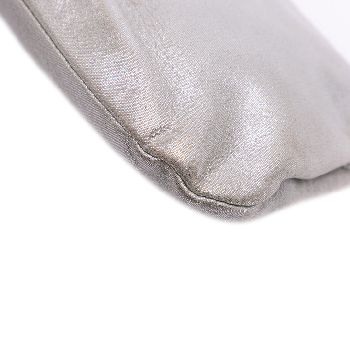 Metallic Satin Crystal Camellia Evening Frame Clutch Silver - Gaby Paris
