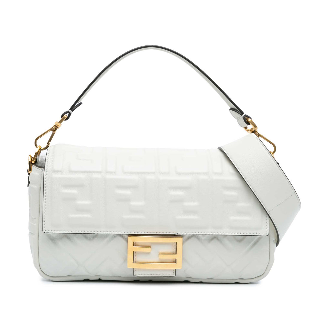 Zucca Embossed Baguette Satchel White - Gaby Paris