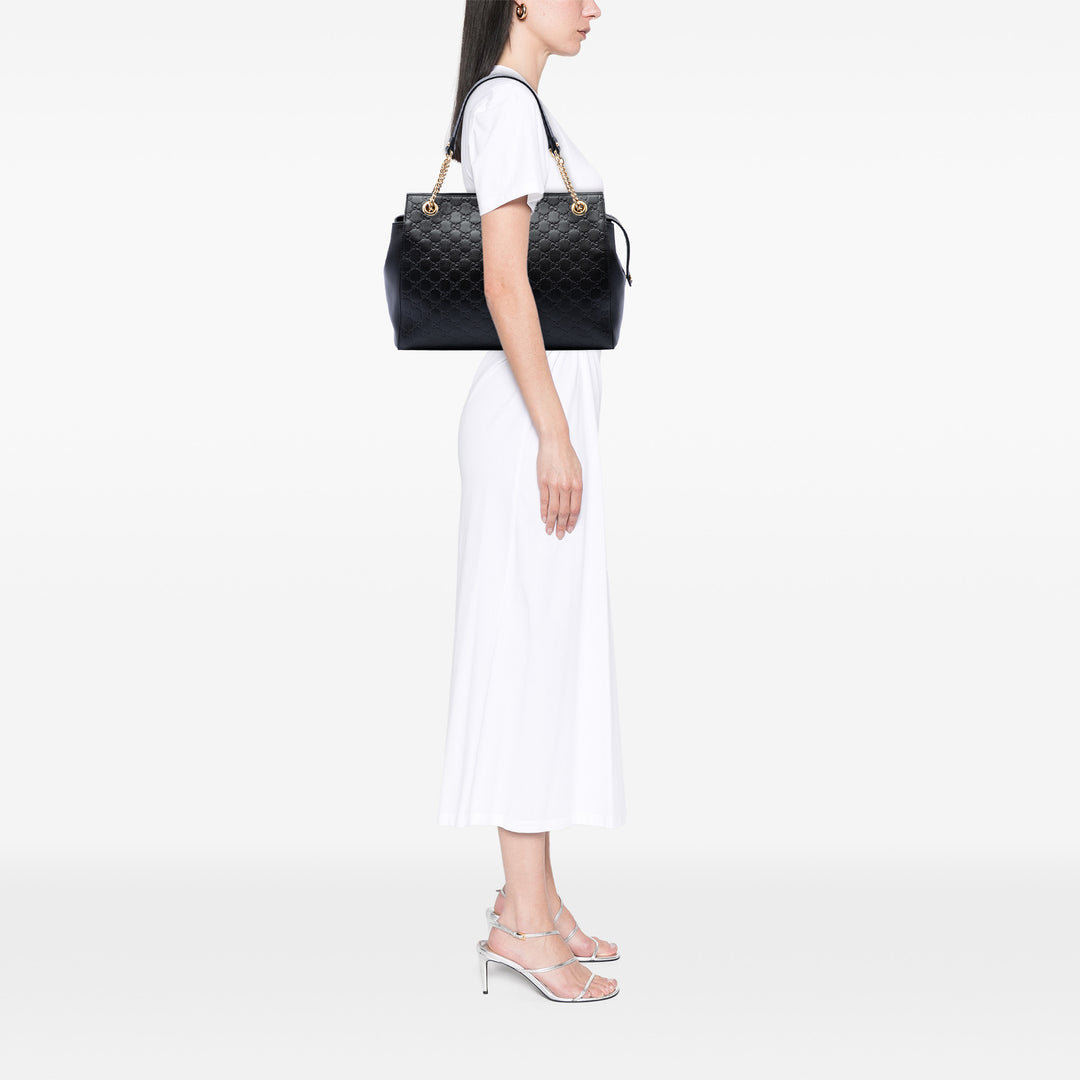 Guccissima Souple Signature Cabas Moyen Noir