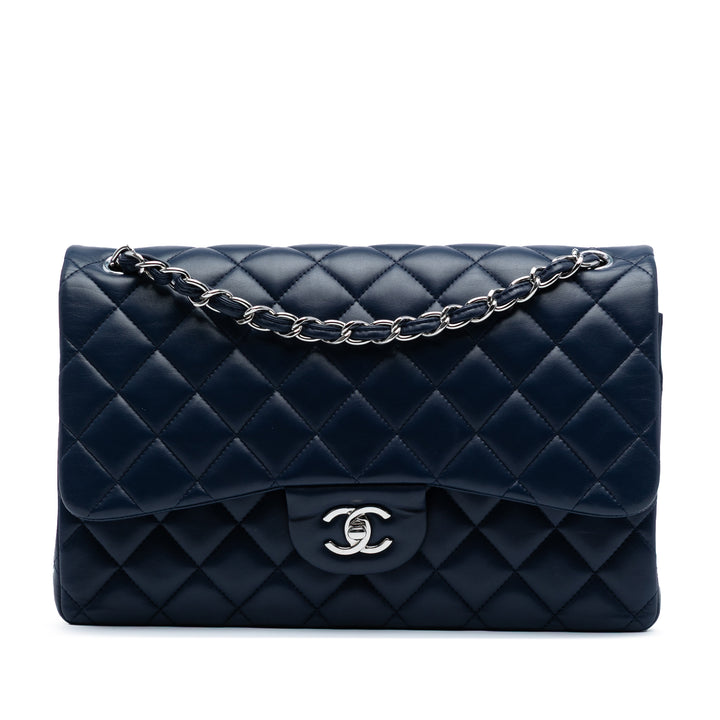 Chanel Jumbo Classic Cuir d’agneau Double rabat Bleu – GABY PARIS Authentique