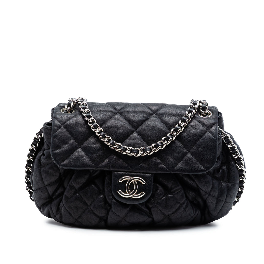 Chanel CC Matelassé Cuir d’agneau Sac rond à chaîne à rabat