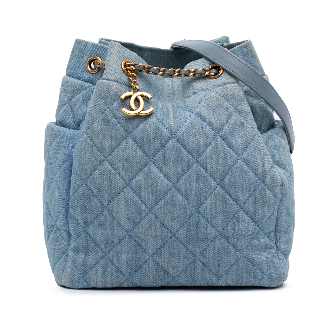 Quilted Denim Urban Spirit Bucket Bag Blue - Gaby Paris