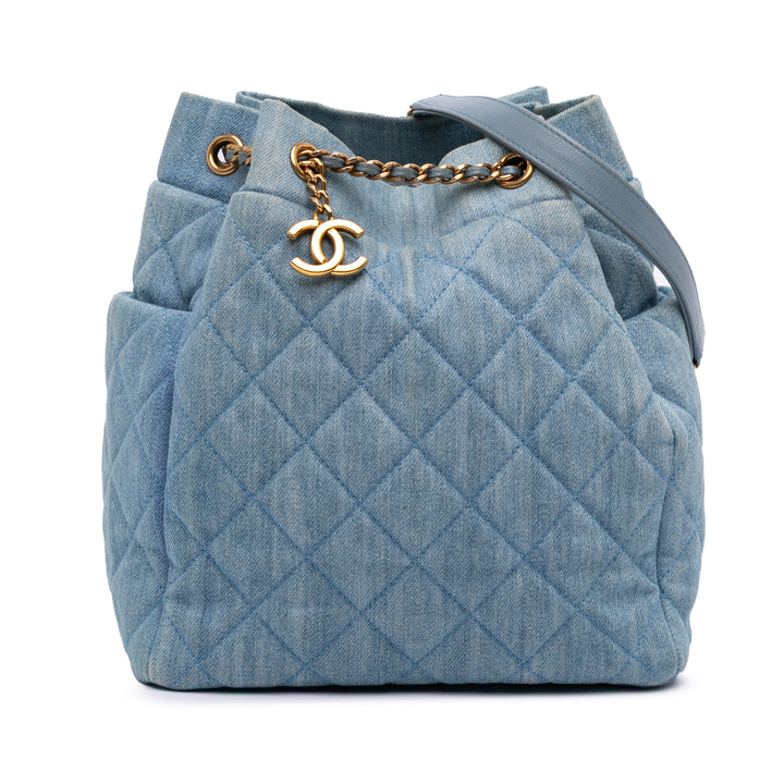 Quilted Denim Urban Spirit Bucket Bag Blue - Gaby Paris