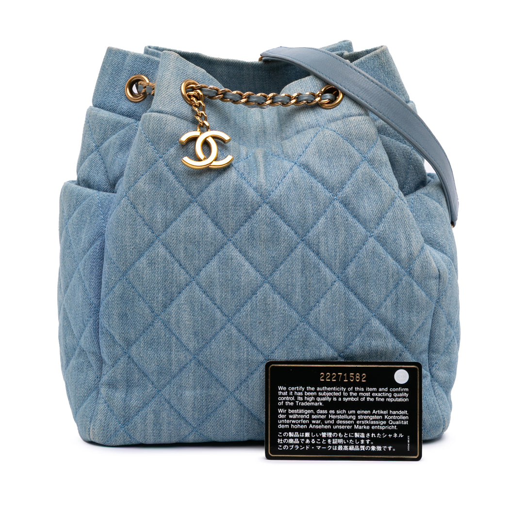 Quilted Denim Urban Spirit Bucket Bag Blue - Gaby Paris