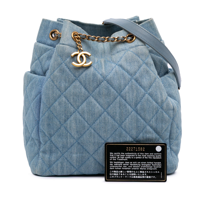 Quilted Denim Urban Spirit Bucket Bag Blue - Gaby Paris