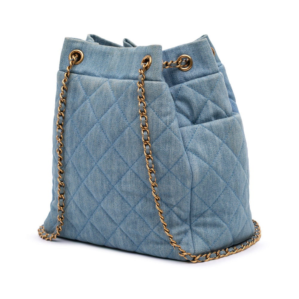 Quilted Denim Urban Spirit Bucket Bag Blue - Gaby Paris