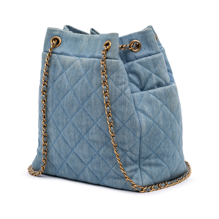 Quilted Denim Urban Spirit Bucket Bag Blue - Gaby Paris