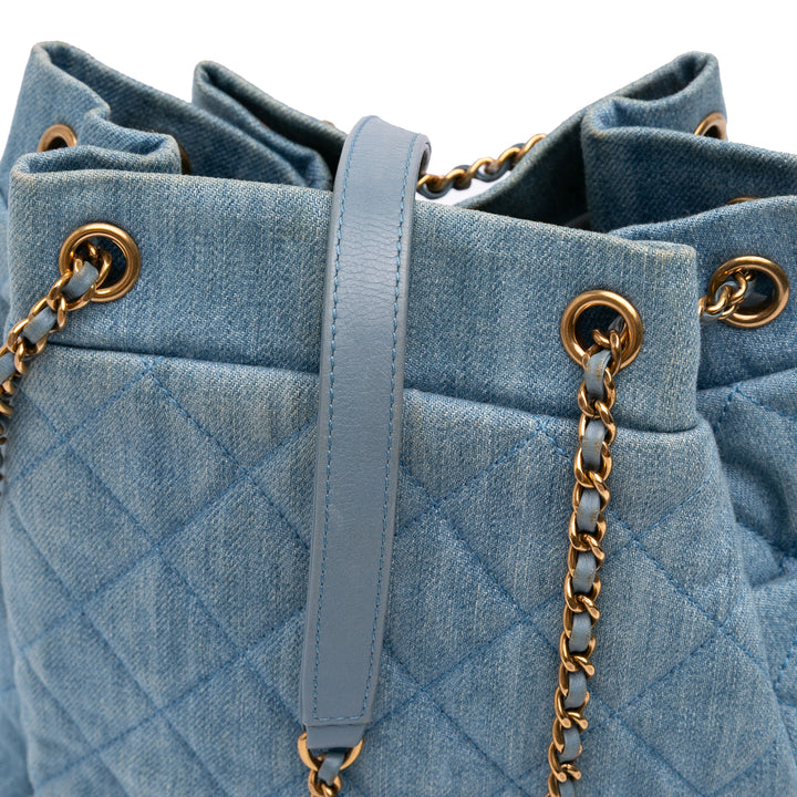 Quilted Denim Urban Spirit Bucket Bag Blue - Gaby Paris