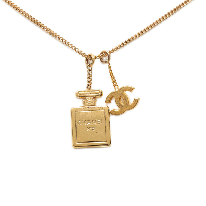 CC plaqué No 5 Perfume Bottle Pendant Collier Doré