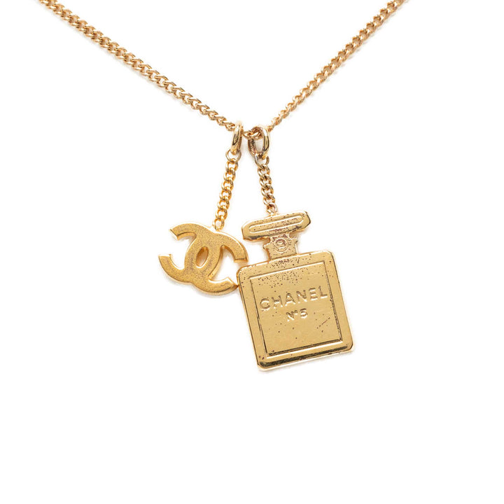 CC plaqué No 5 Perfume Bottle Pendant Collier Doré