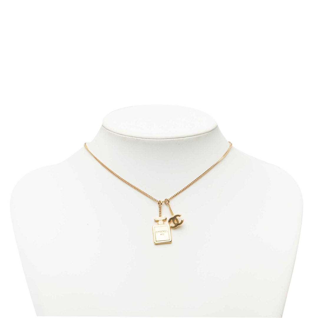 CC plaqué No 5 Perfume Bottle Pendant Collier Doré