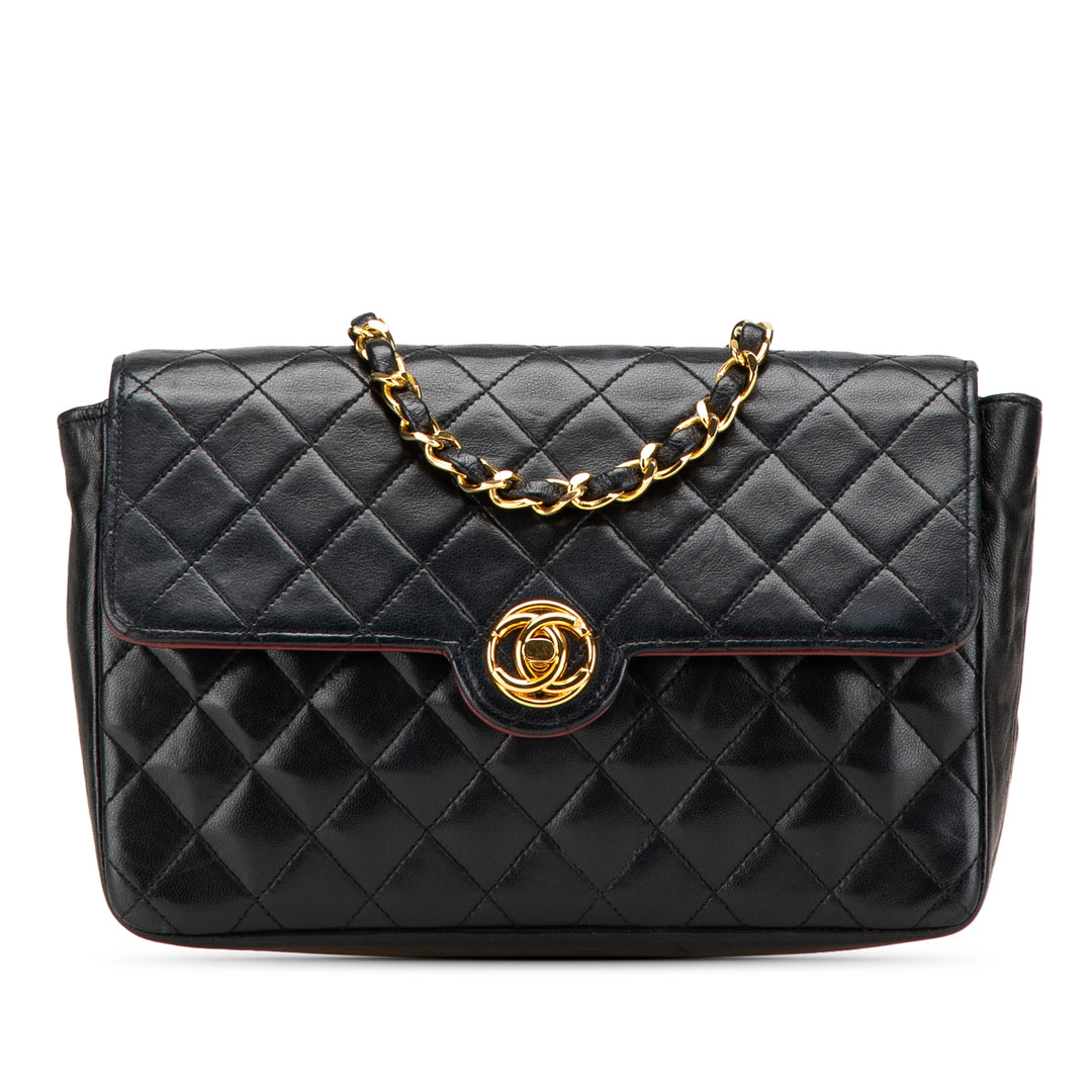 Small Quilted Lambskin Single Flap Black - Gaby Paris
