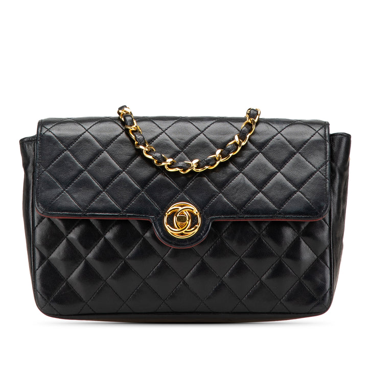 Small Quilted Lambskin Single Flap Black - Gaby Paris