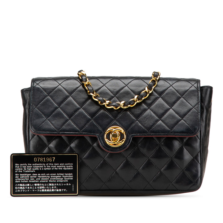 Small Quilted Lambskin Single Flap Black - Gaby Paris