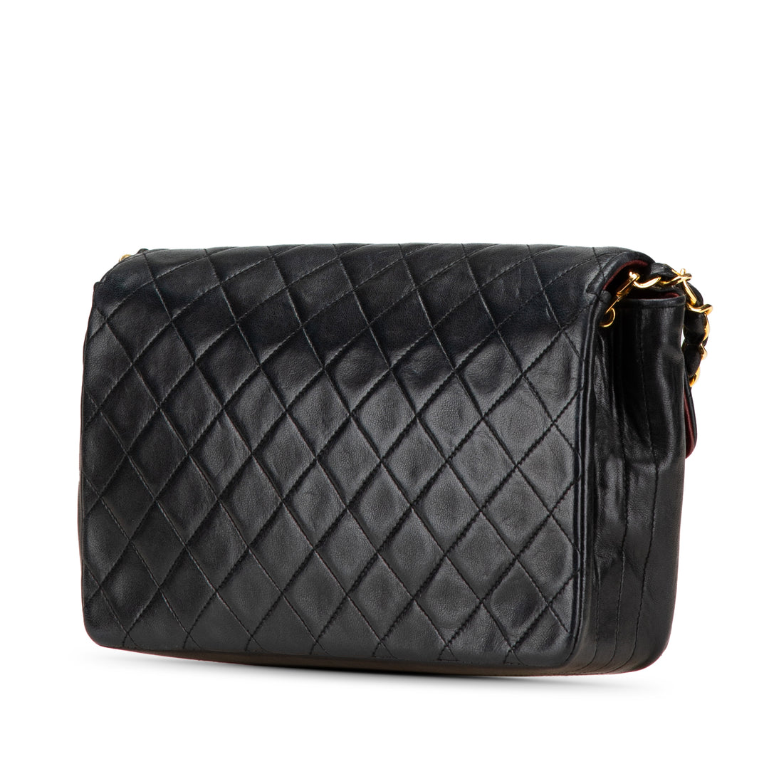 Small Quilted Lambskin Single Flap Black - Gaby Paris