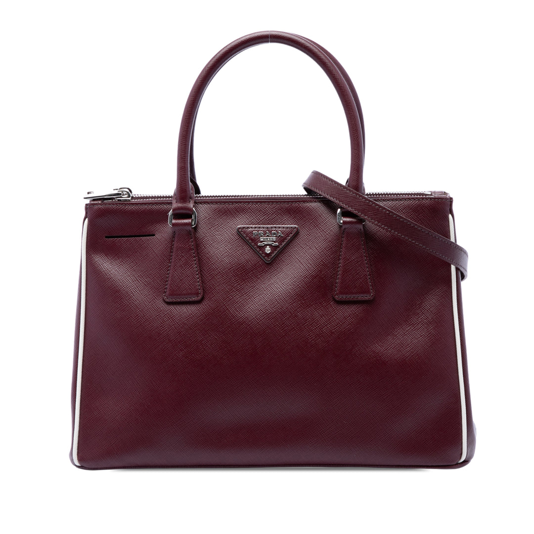 Prada Sac à main Lux Galleria Double Zippé Saffiano Petit Rouge – vue principale – GABY PARIS