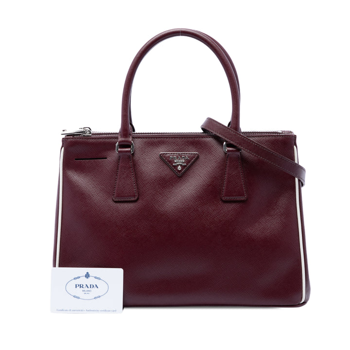 Prada Sac à main Lux Galleria Double Zippé Saffiano Petit Rouge – vue 7 – GABY PARIS