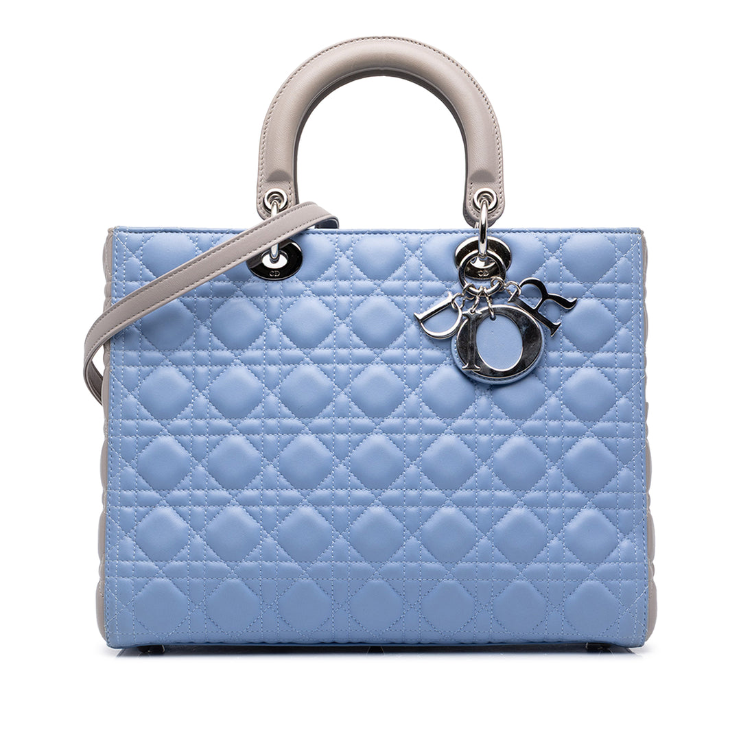 Dior Sac à main Lady Dior Bicolore Cannage Grand Cuir d'agneau Bleu – vue principale – GABY PARIS