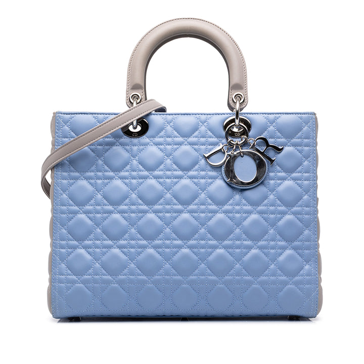 Dior Sac à main Lady Dior Bicolore Cannage Grand Cuir d'agneau Bleu – vue principale – GABY PARIS