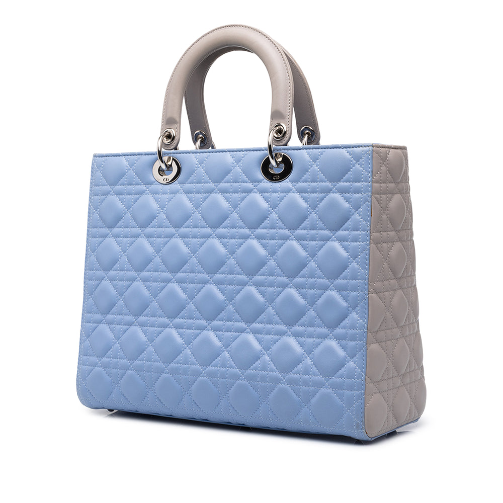 Dior Sac à main Lady Dior Bicolore Cannage Grand Cuir d'agneau Bleu – vue 2 – GABY PARIS