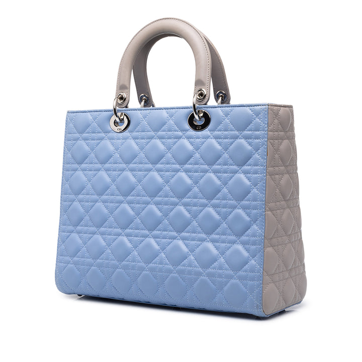 Dior Sac à main Lady Dior Bicolore Cannage Grand Cuir d'agneau Bleu – vue 2 – GABY PARIS