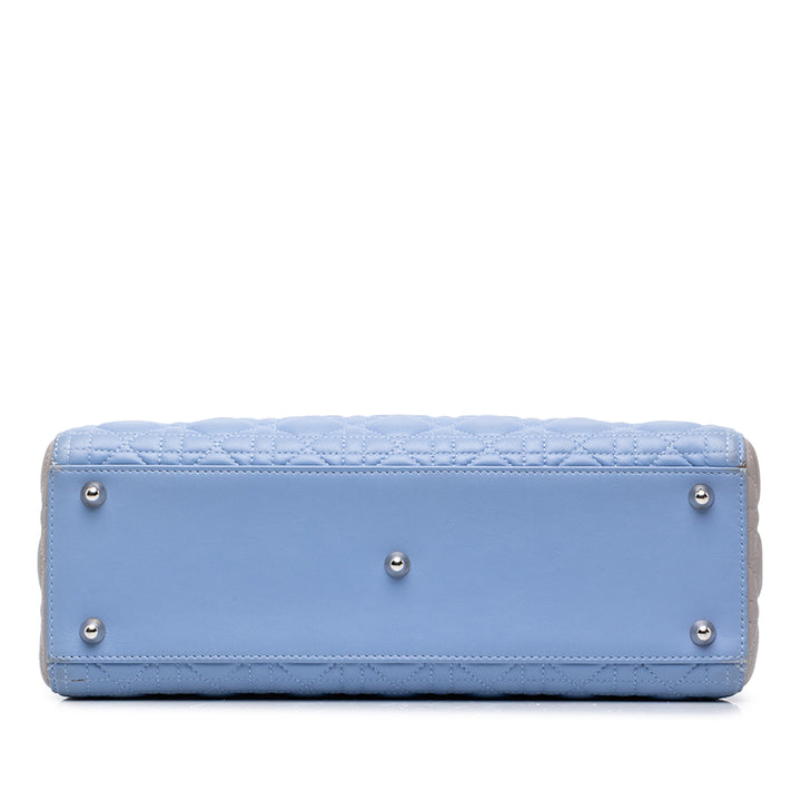 Dior Sac à main Lady Dior Bicolore Cannage Grand Cuir d'agneau Bleu – vue 3 – GABY PARIS