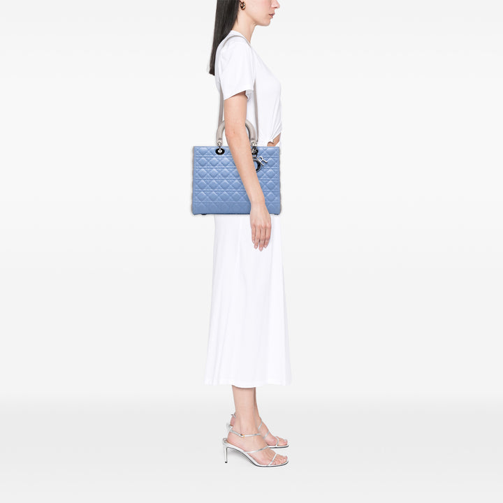 Dior Sac à main Lady Dior Bicolore Cannage Grand Cuir d'agneau Bleu – vue 6 – GABY PARIS