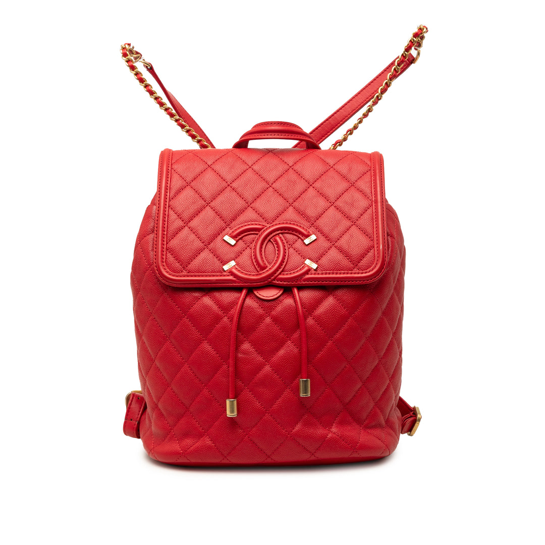 Chanel Matelassé CC Filigree Sac à dos Cuir caviar