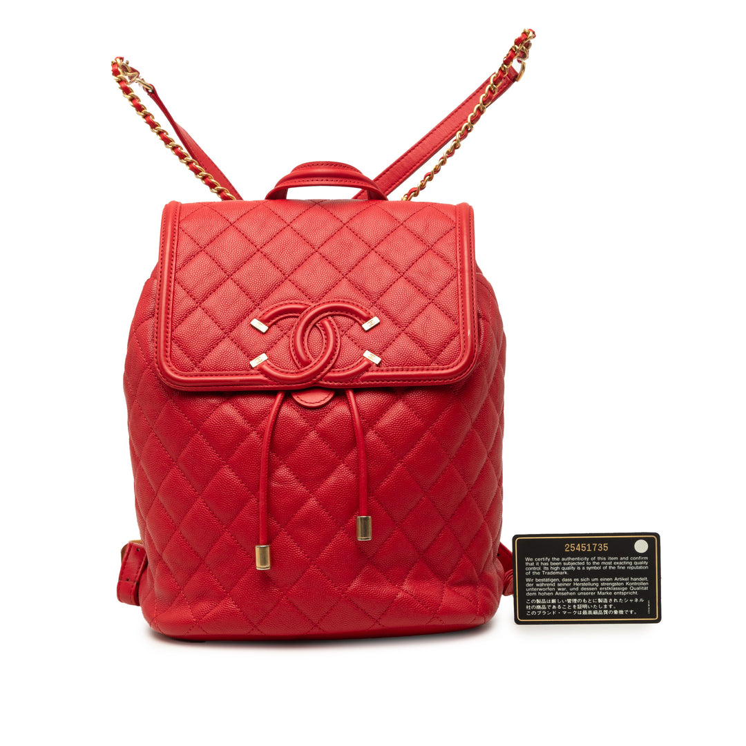 Chanel Matelassé CC Filigree Sac à dos Cuir caviar