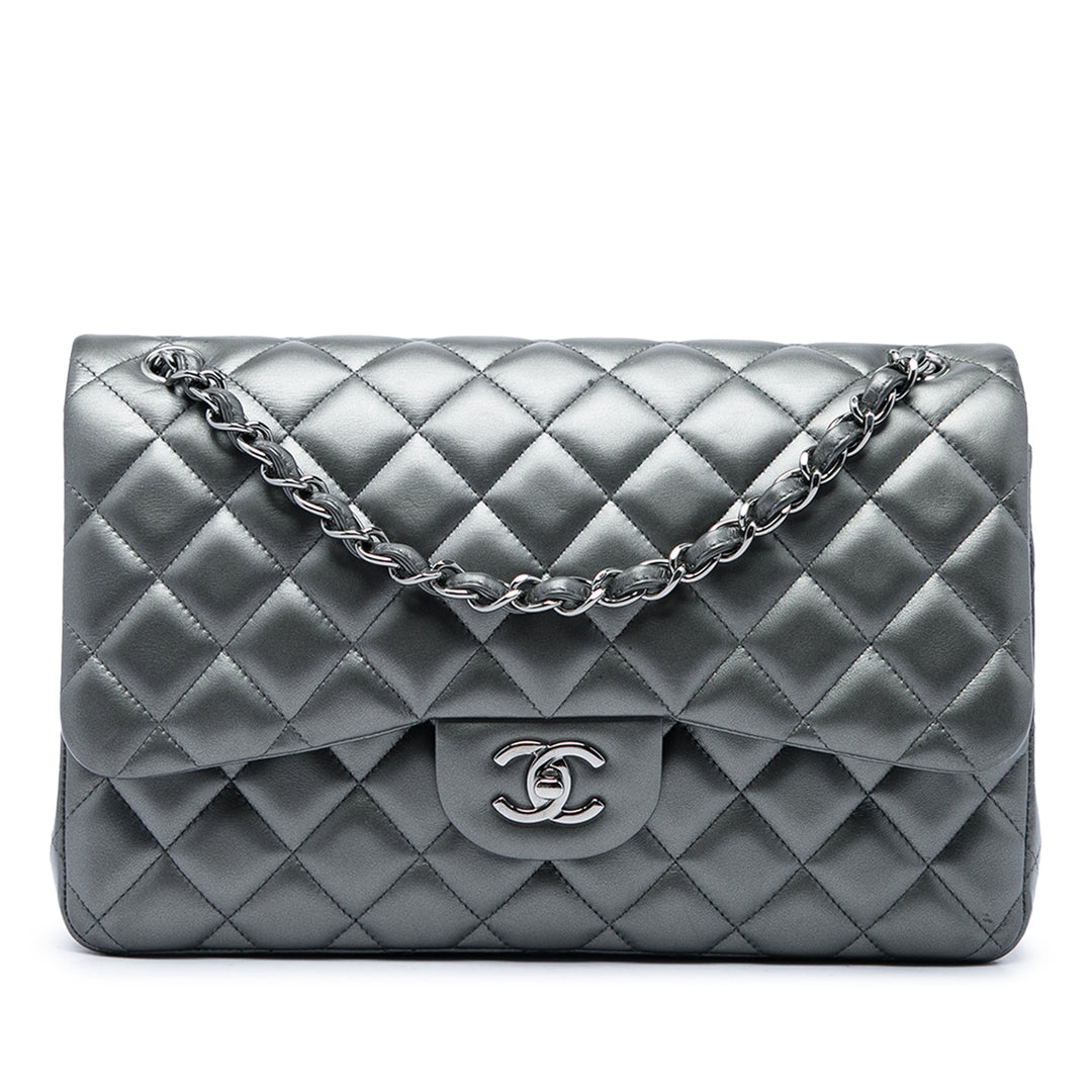 Classic Métallisé Double rabat Jumbo Cuir d'agneau Gris
