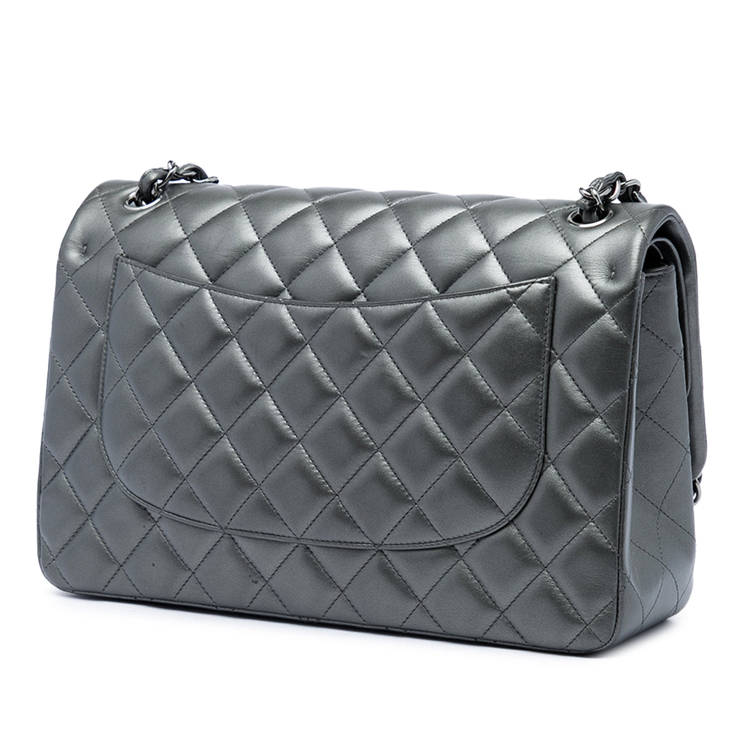 Classic Métallisé Double rabat Jumbo Cuir d'agneau Gris