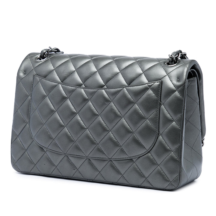 Classic Métallisé Double rabat Jumbo Cuir d'agneau Gris
