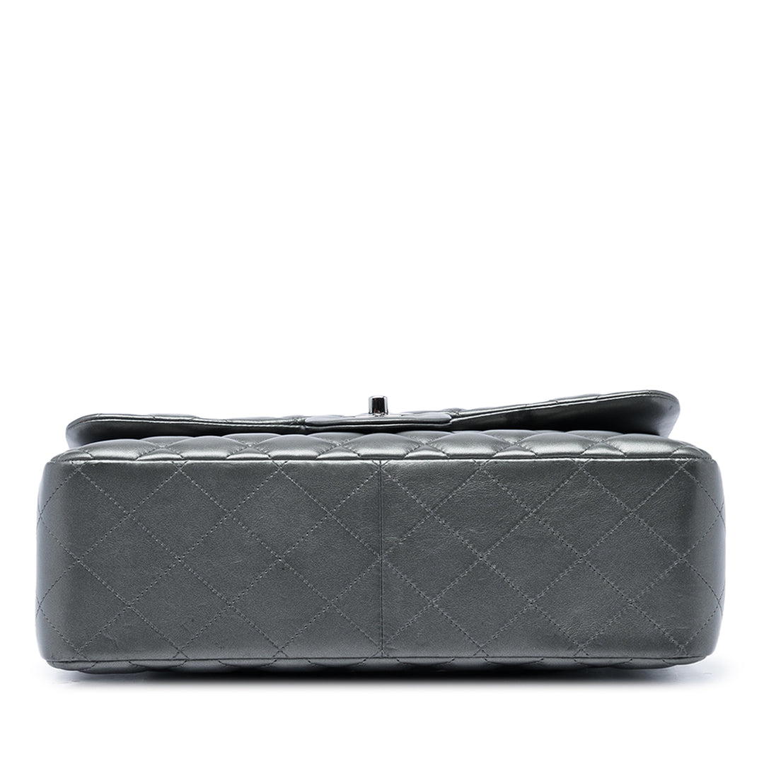Classic Métallisé Double rabat Jumbo Cuir d'agneau Gris