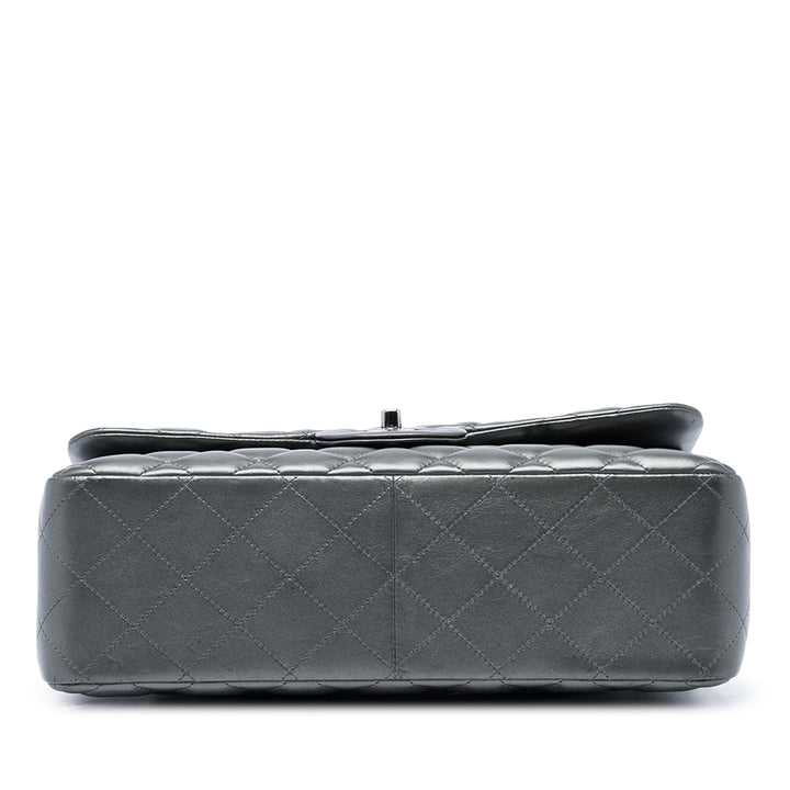 Classic Métallisé Double rabat Jumbo Cuir d'agneau Gris