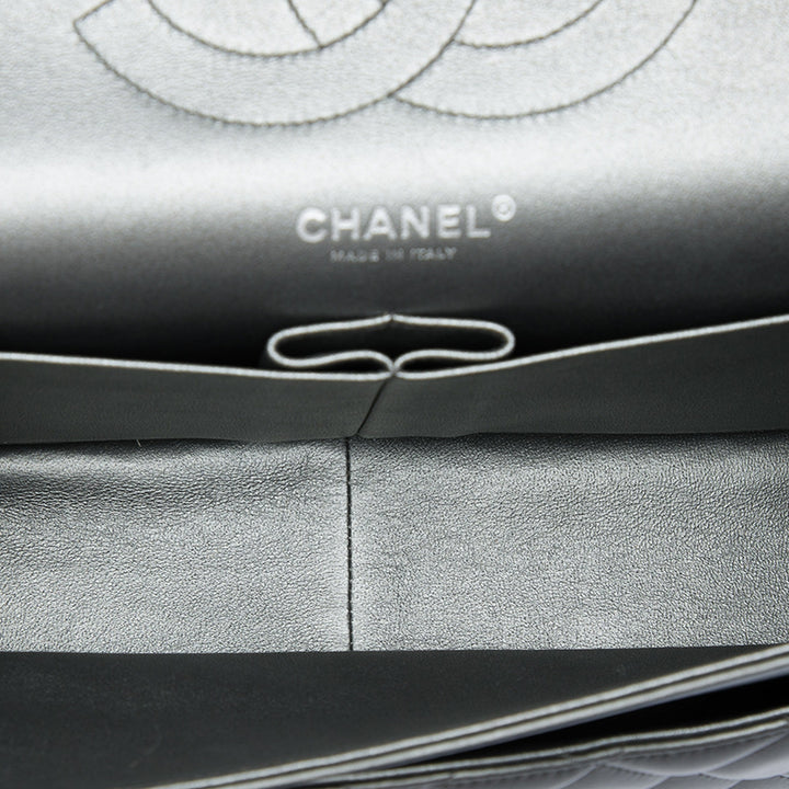 Classic Métallisé Double rabat Jumbo Cuir d'agneau Gris