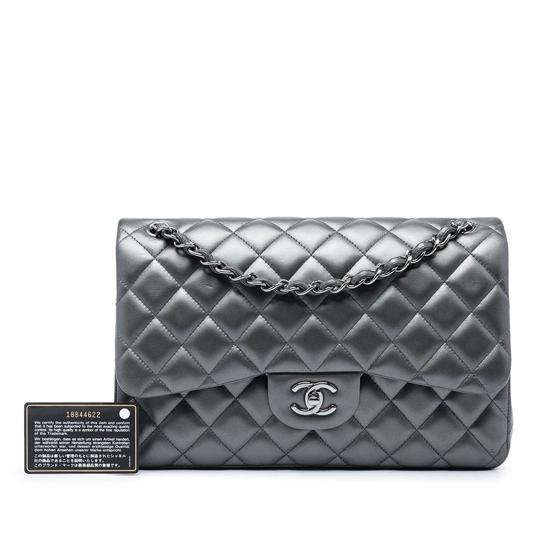 Classic Métallisé Double rabat Jumbo Cuir d'agneau Gris