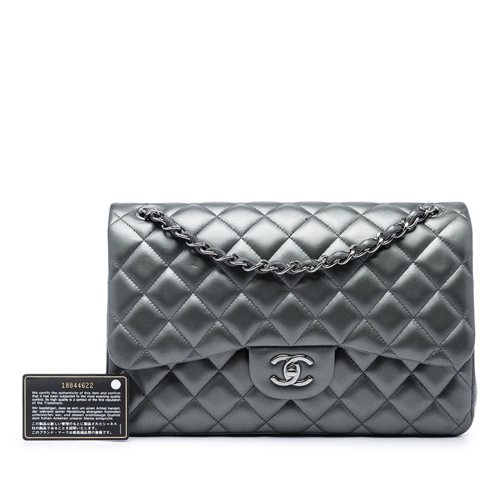 Classic Métallisé Double rabat Jumbo Cuir d'agneau Gris