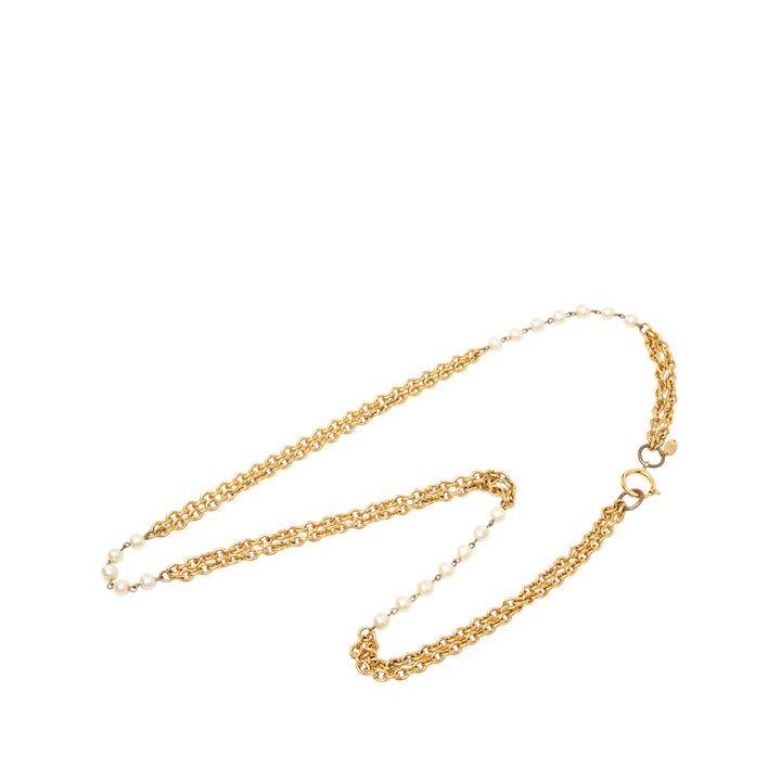 Chanel CC plaqué Perles fantaisie Double Strand Collier Métal