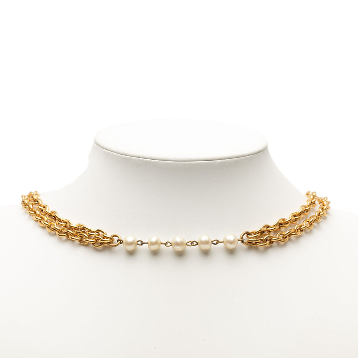 Chanel CC plaqué Perles fantaisie Double Strand Collier Métal