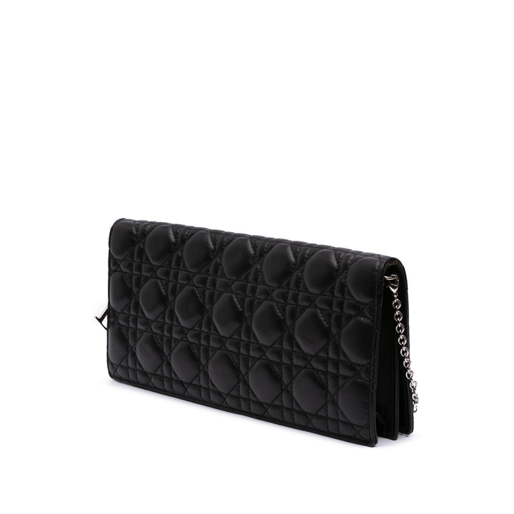 Lambskin Cannage Lady Dior Convertible Clutch Black - Gaby Paris