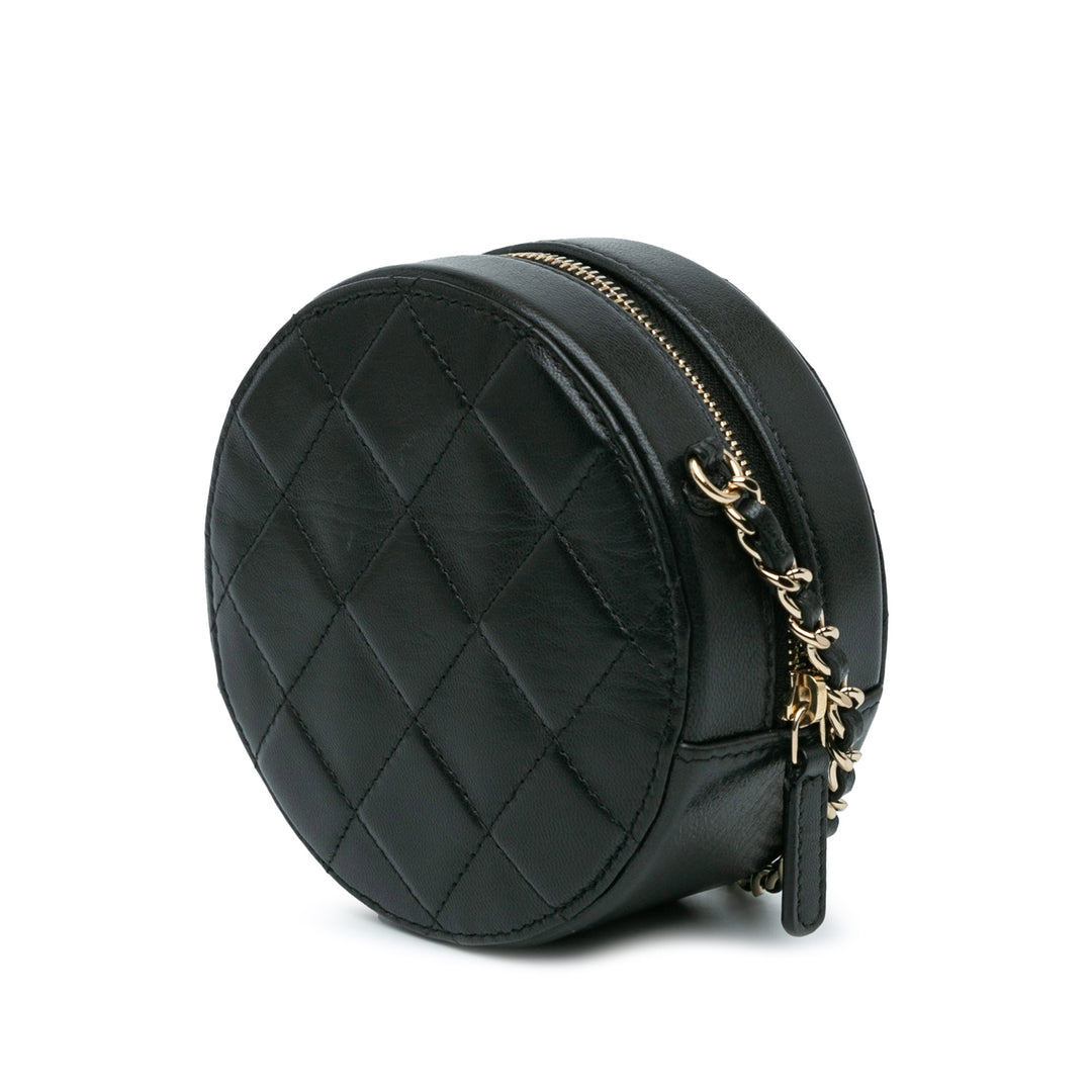 CC Quilted Lambskin Round Clutch with Chain Black - Gaby Paris
