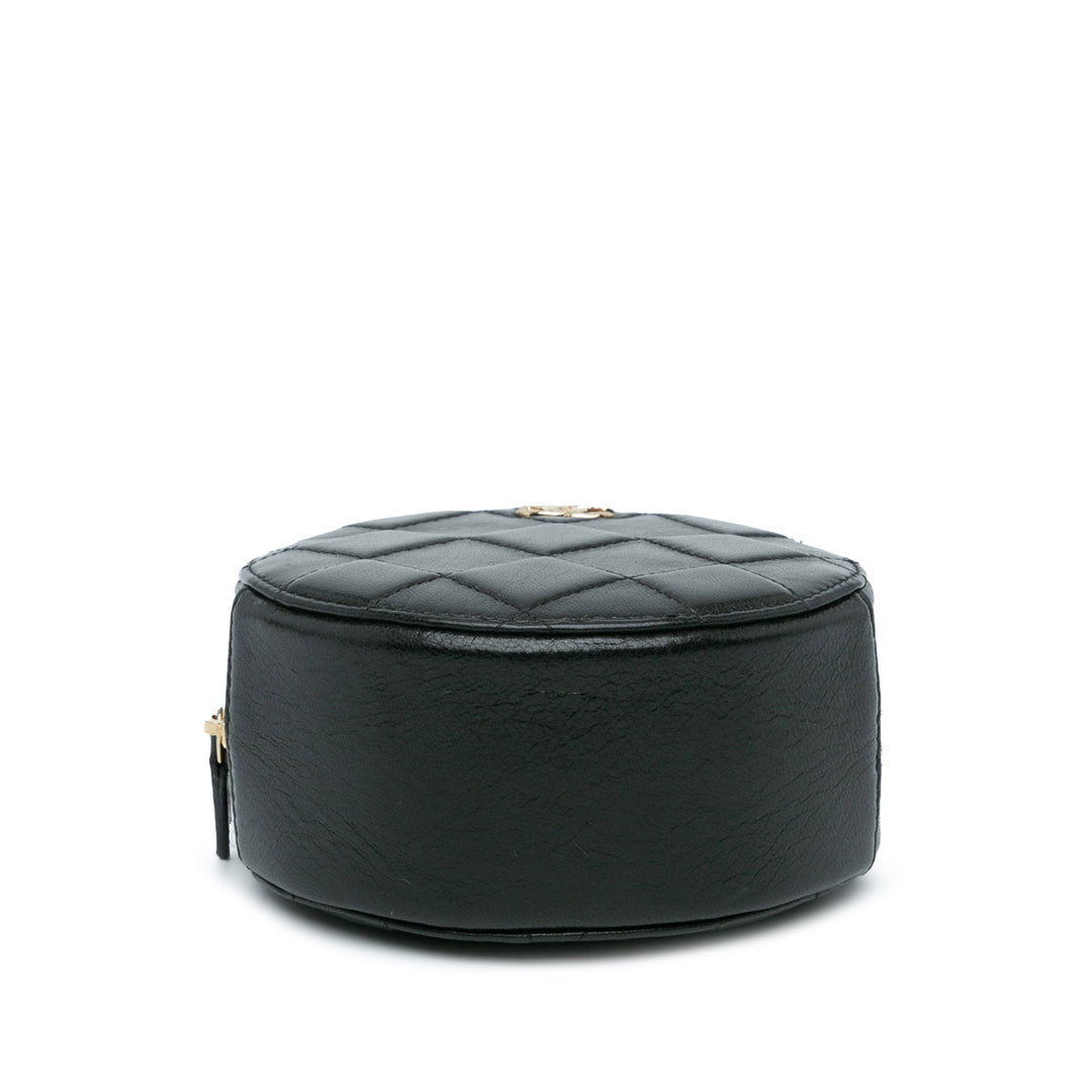 CC Quilted Lambskin Round Clutch with Chain Black - Gaby Paris