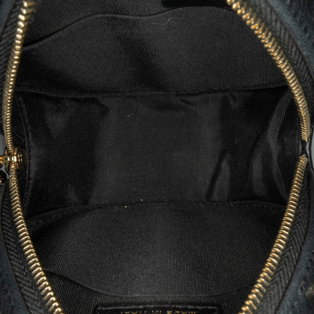 CC Quilted Lambskin Round Clutch with Chain Black - Gaby Paris
