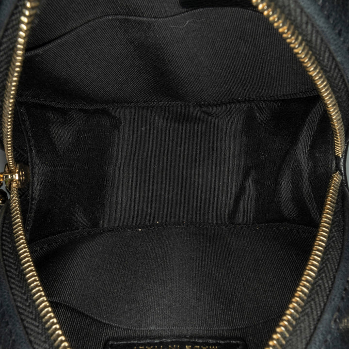 CC Quilted Lambskin Round Clutch with Chain Black - Gaby Paris