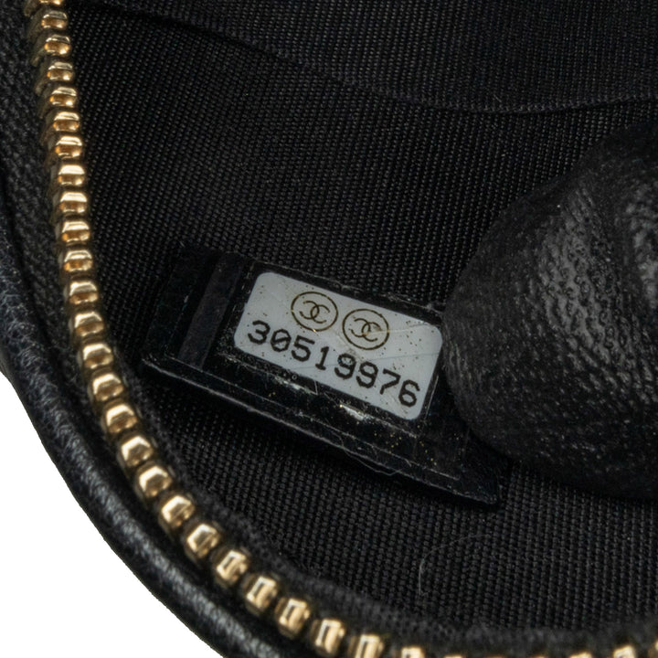 CC Quilted Lambskin Round Clutch with Chain Black - Gaby Paris