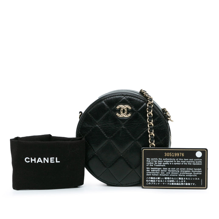 CC Quilted Lambskin Round Clutch with Chain Black - Gaby Paris