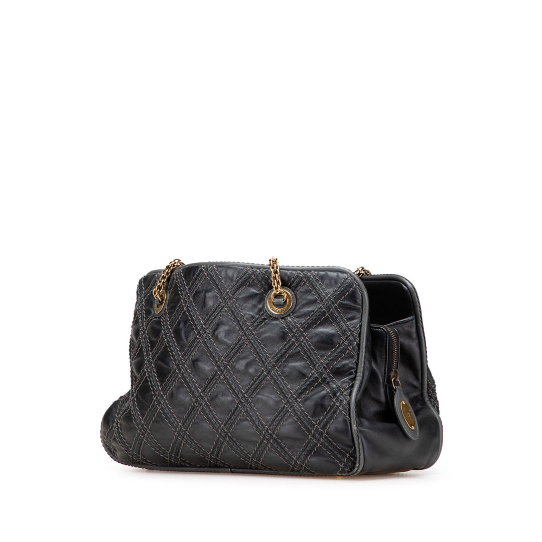 Quilted Calfskin Stitch Triptych Shoulder Bag Black - Gaby Paris