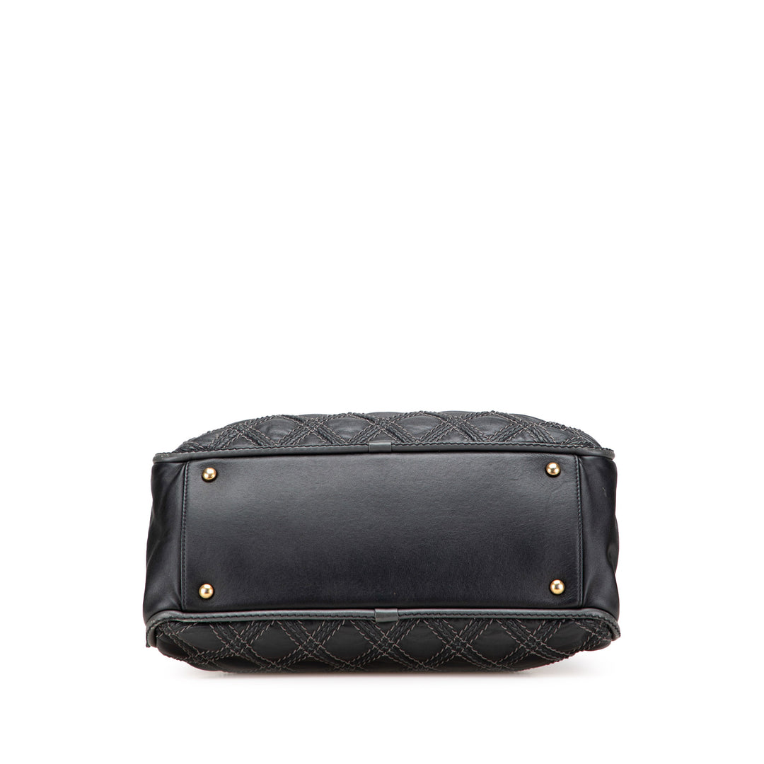 Quilted Calfskin Stitch Triptych Shoulder Bag Black - Gaby Paris